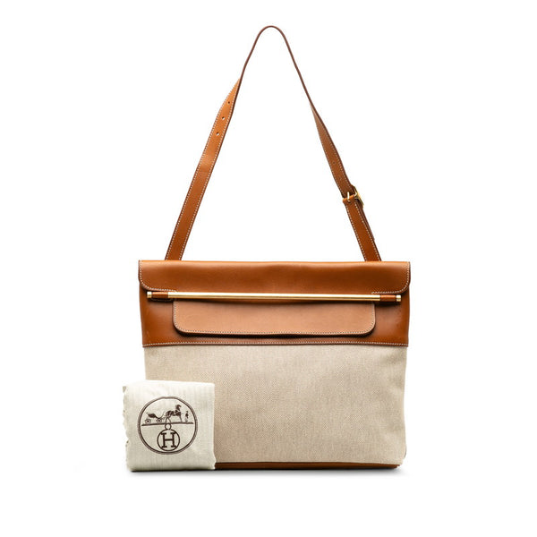 エルメス ワンショルダーバッグ ハンドバッグ ブラウン キャンバス レザー レディース HERMES 【中古】