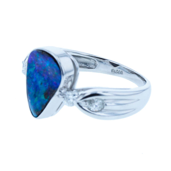 Pt900 プラチナ ボルダーオパール2.21ct ダイヤ0.30ct リング 指輪 レディース 13号 【中古】