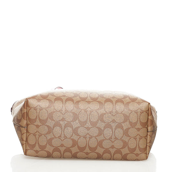 コーチ シグネチャー シティー トートバッグ F58292 ベージュ ピンク PVC レザー レディース COACH 【中古】