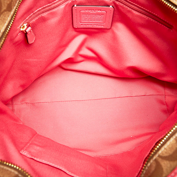 コーチ シグネチャー シティー トートバッグ F58292 ベージュ ピンク PVC レザー レディース COACH 【中古】