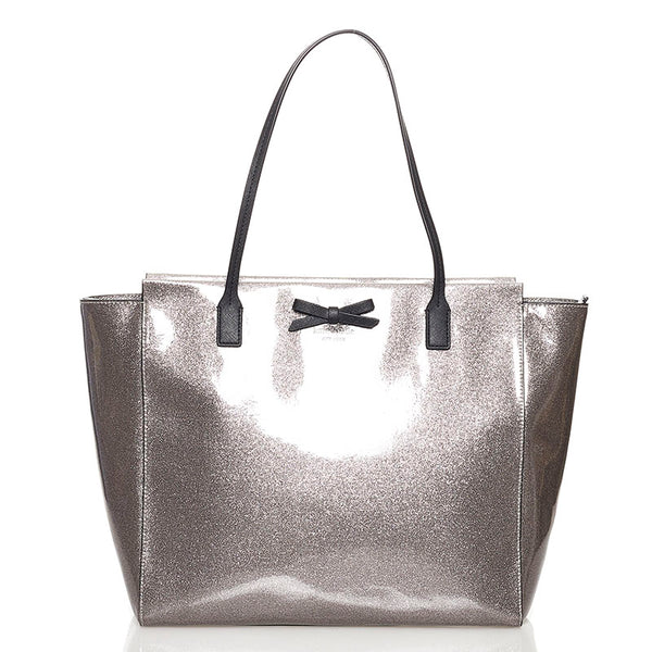 ケイトスペード リボン トートバッグ シルバー ラメ PVC レザー レディース Kate Spade 【中古】