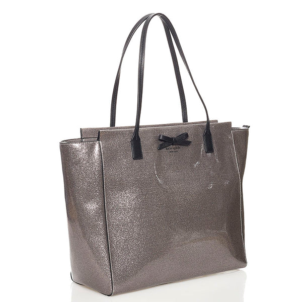 ケイトスペード リボン トートバッグ シルバー ラメ PVC レザー レディース Kate Spade 【中古】