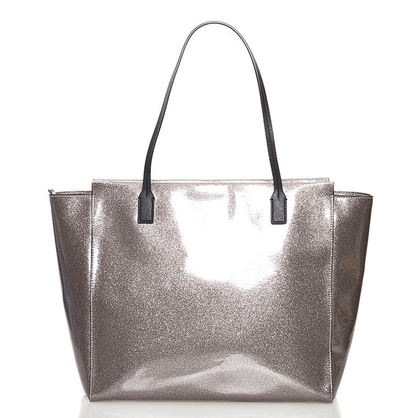 ケイトスペード リボン トートバッグ シルバー ラメ PVC レザー レディース Kate Spade 【中古】