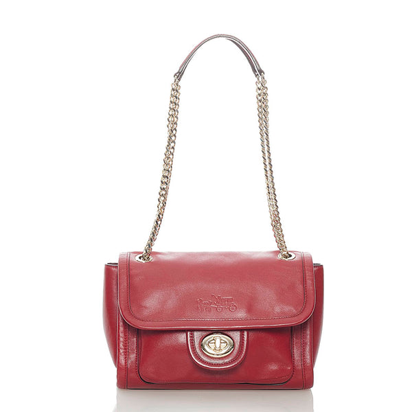 コーチ チェーン ショルダーバッグ レッド レザー レディース COACH 【中古】