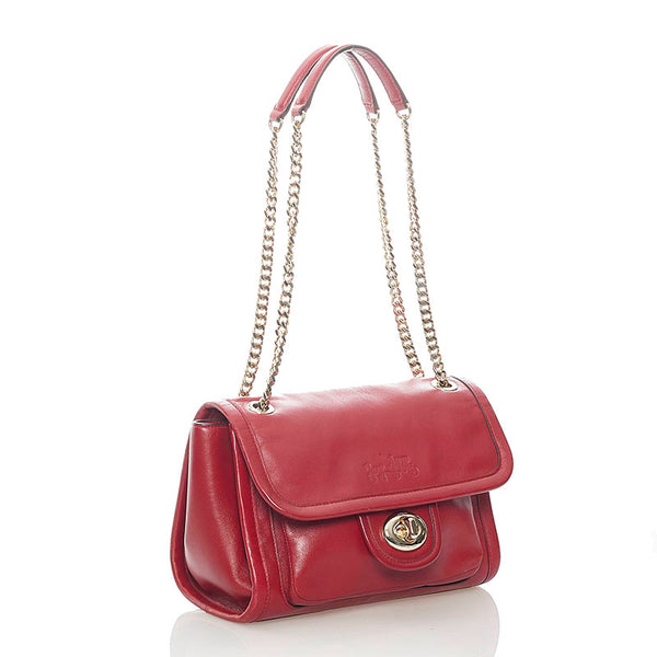 コーチ チェーン ショルダーバッグ レッド レザー レディース COACH 【中古】