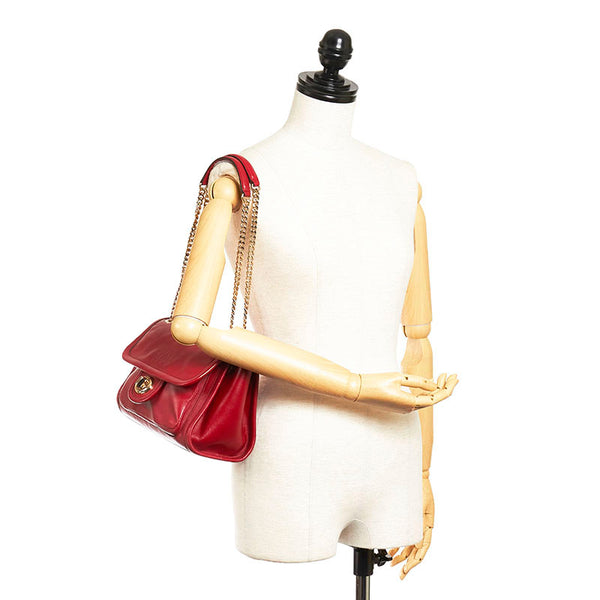 コーチ チェーン ショルダーバッグ レッド レザー レディース COACH 【中古】