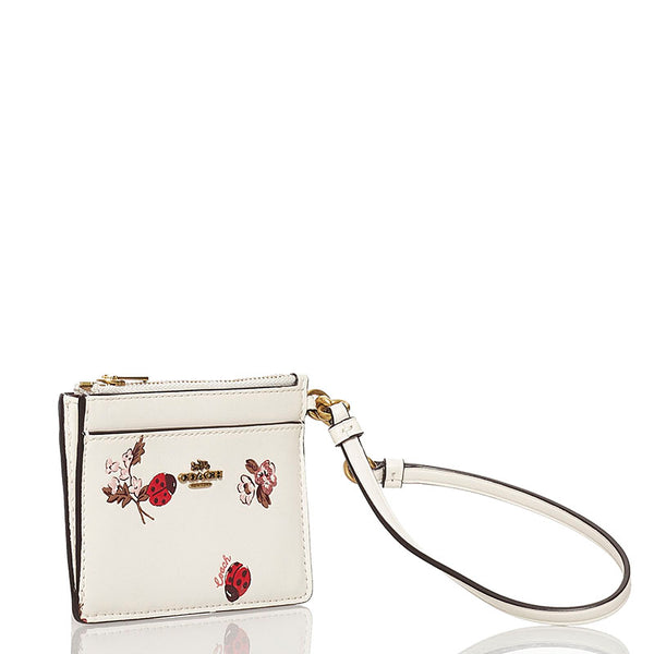 コーチ テントウムシ パスケース ホワイト レザー レディース COACH 【中古】