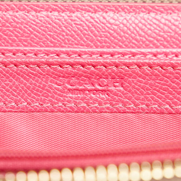 コーチ ラウンドファスナー 長財布 ブラウン ピンク PVC レザー レディース COACH 【中古】