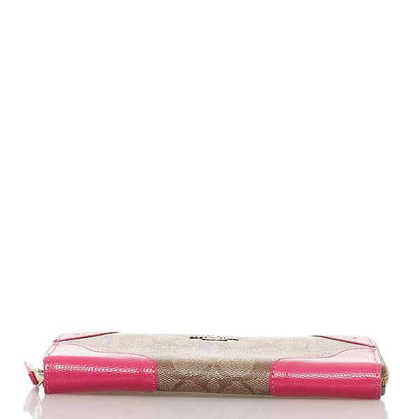コーチ ラウンドファスナー 長財布 ブラウン ピンク PVC レザー レディース COACH 【中古】