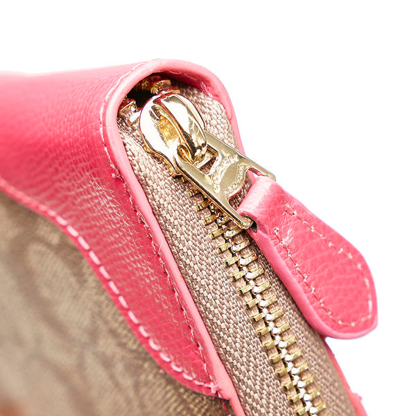 コーチ ラウンドファスナー 長財布 ブラウン ピンク PVC レザー レディース COACH 【中古】