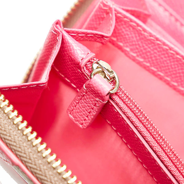 コーチ ラウンドファスナー 長財布 ブラウン ピンク PVC レザー レディース COACH 【中古】