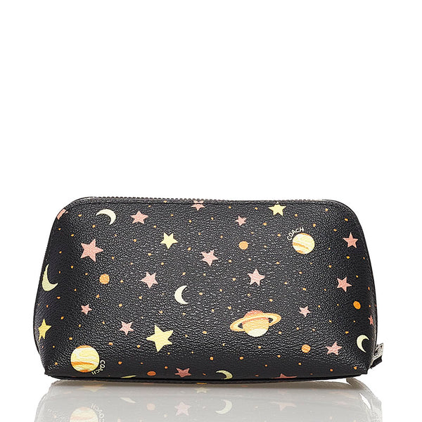 コーチ 宇宙柄 ポーチ F29409 ブラック レザー レディース COACH 【中古】