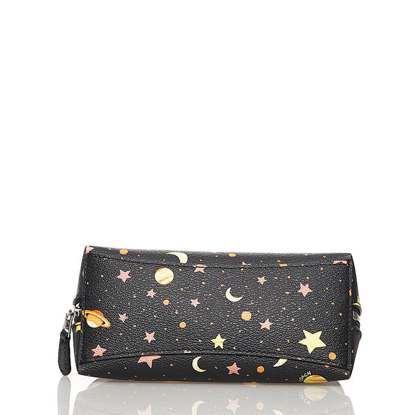 コーチ 宇宙柄 ポーチ F29409 ブラック レザー レディース COACH 【中古】