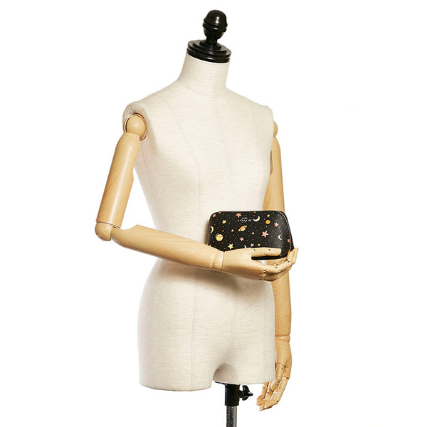 コーチ 宇宙柄 ポーチ F29409 ブラック レザー レディース COACH 【中古】