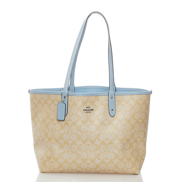 コーチ シグネチャー リバーシブル トートバッグ F36658 ライトブルー ベージュ PVC レディース COACH 【中古】