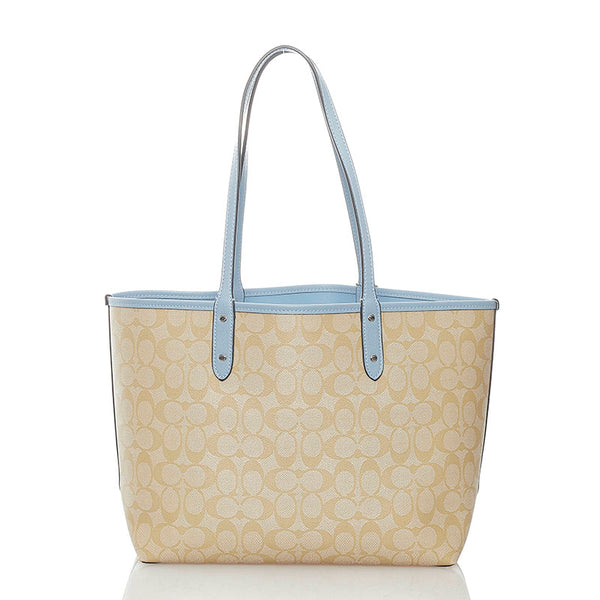 コーチ シグネチャー リバーシブル トートバッグ F36658 ライトブルー ベージュ PVC レディース COACH 【中古】