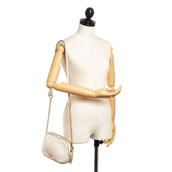 コーチ 斜め掛け チェーン ショルダーバッグ F25922 ホワイト レザー レディース COACH 【中古】