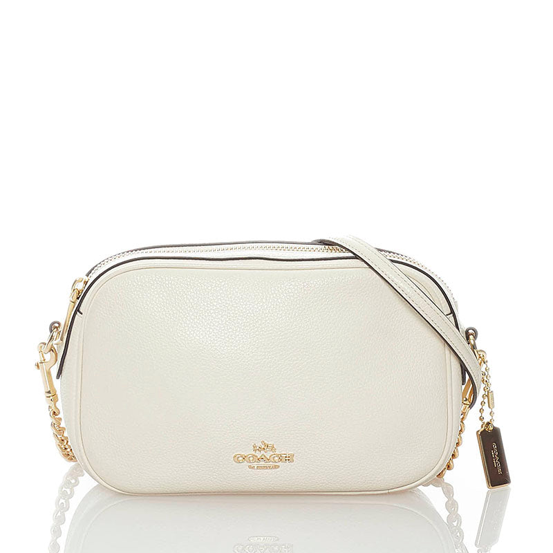 コーチ 斜め掛け チェーン ショルダーバッグ F25922 ホワイト レザー レディース COACH 【中古】