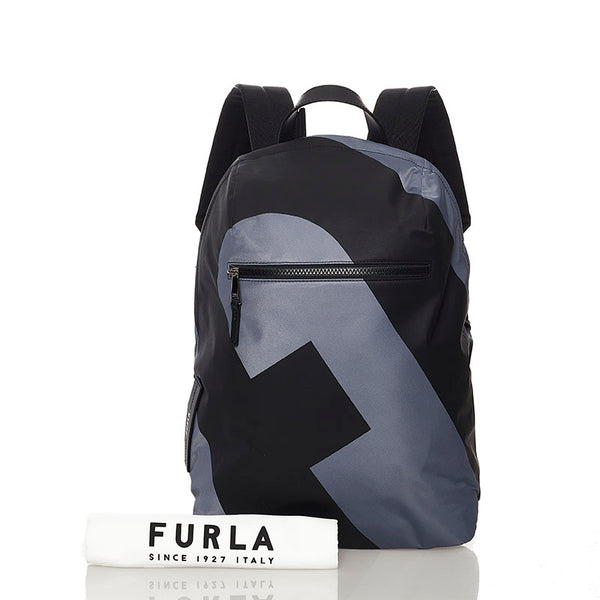 フルラ リュック バックパック ブルー ブラック  ナイロン レザー メンズ Furla 【中古】