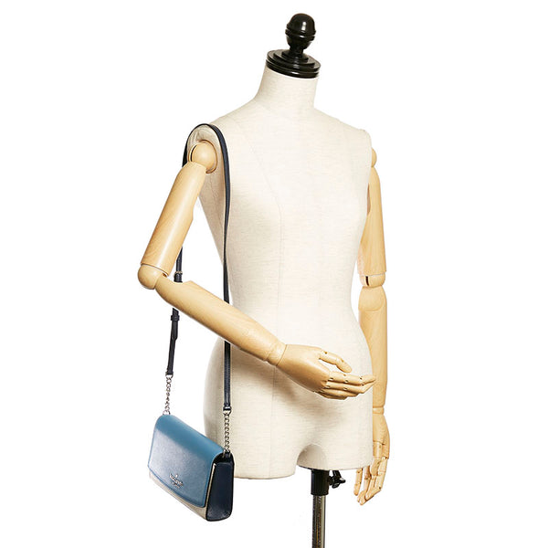 ケイトスペード チェーン ウォレット ショルダーバッグ ライトブルー ホワイト レザー レディース Kate Spade 【中古】