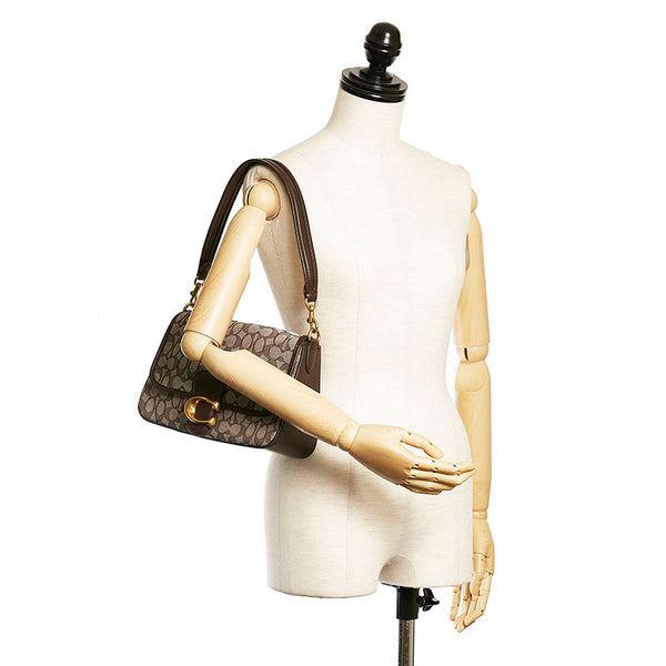 コーチ タビー シグネチャー ハンドバッグ ショルダーバッグ 2WAY ベージュ ブラウン キャンバス レザー レディース COACH 【中古】