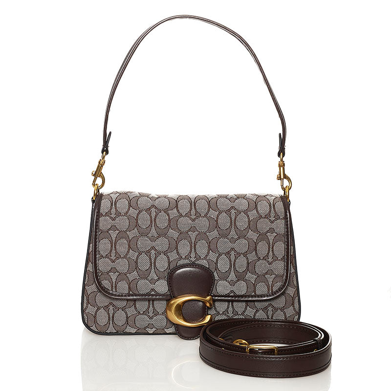 コーチ タビー シグネチャー ハンドバッグ ショルダーバッグ 2WAY ベージュ ブラウン キャンバス レザー レディース COACH 【中古】