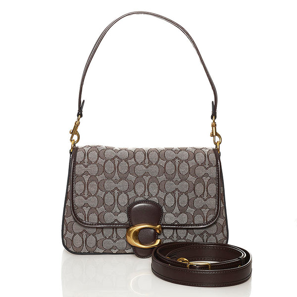 コーチ タビー シグネチャー ハンドバッグ ショルダーバッグ 2WAY ベージュ ブラウン キャンバス レザー レディース COACH 【中古】