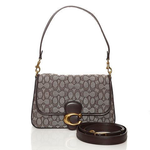 コーチ タビー シグネチャー ハンドバッグ ショルダーバッグ 2WAY ベージュ ブラウン キャンバス レザー レディース COACH 【中古】