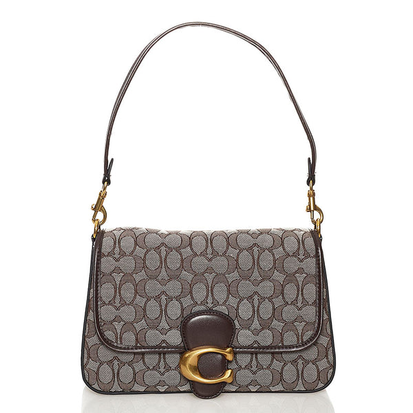 コーチ タビー シグネチャー ハンドバッグ ショルダーバッグ 2WAY ベージュ ブラウン キャンバス レザー レディース COACH 【中古】