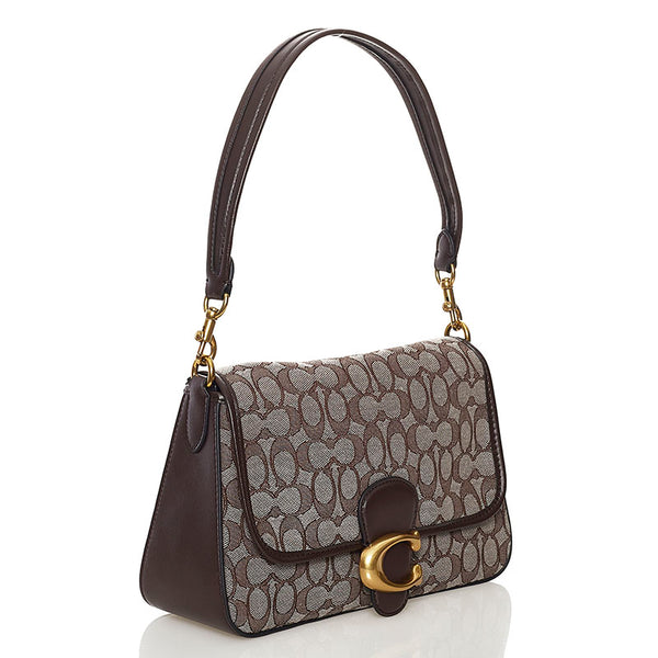 コーチ タビー シグネチャー ハンドバッグ ショルダーバッグ 2WAY ベージュ ブラウン キャンバス レザー レディース COACH 【中古】