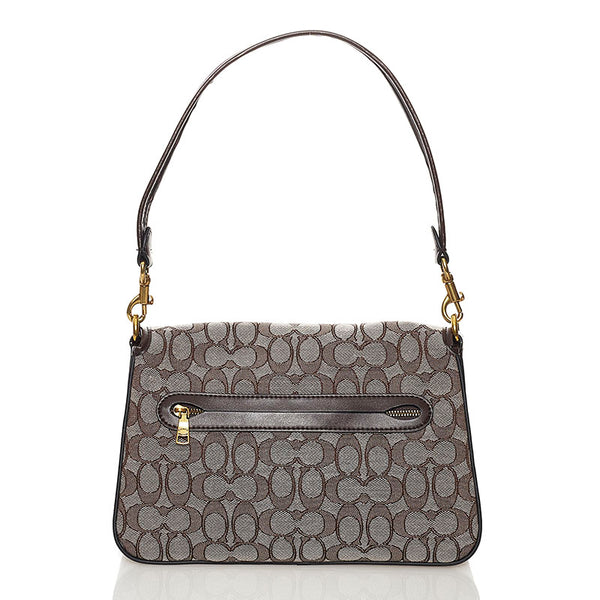 コーチ タビー シグネチャー ハンドバッグ ショルダーバッグ 2WAY ベージュ ブラウン キャンバス レザー レディース COACH 【中古】