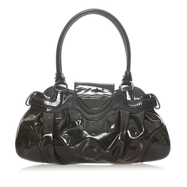 サルヴァトーレフェラガモ ガンチーニ ハンドバッグ AU-21 6317 ブラウン カーキ パテントレザー レディース Salvatore Ferragamo 【中古】