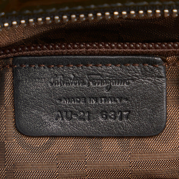 サルヴァトーレフェラガモ ガンチーニ ハンドバッグ AU-21 6317 ブラウン カーキ パテントレザー レディース Salvatore Ferragamo 【中古】