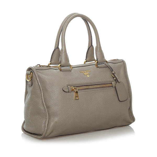 プラダ グレーベージュ レザー ハンドバッグ レディース PRADA 【中古】