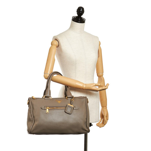 プラダ グレーベージュ レザー ハンドバッグ レディース PRADA 【中古】
