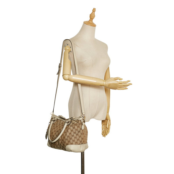 グッチ GGキャンバス スーキー ハンドバッグ ショルダーバッグ 2WAY 247902 ベージュ ホワイト キャンバス レザー レディース GUCCI 【中古】