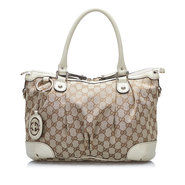 グッチ GGキャンバス スーキー ハンドバッグ ショルダーバッグ 2WAY 247902 ベージュ ホワイト キャンバス レザー レディース GUCCI 【中古】