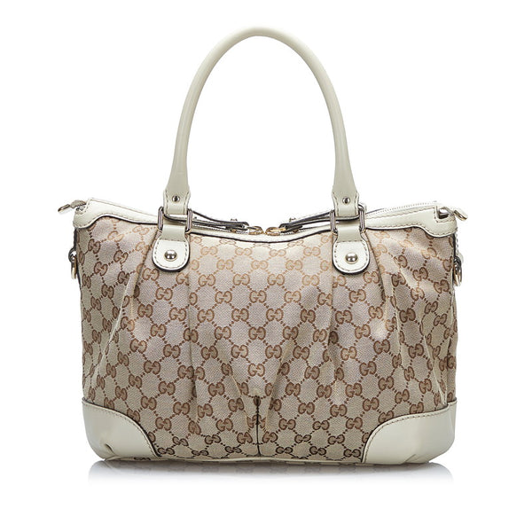 グッチ GGキャンバス スーキー ハンドバッグ ショルダーバッグ 2WAY 247902 ベージュ ホワイト キャンバス レザー レディース GUCCI 【中古】