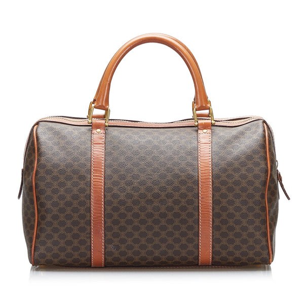 セリーヌ マカダム ハンドバッグ ボストンバッグ ブラウン PVC レザー レディース CELINE 【中古】