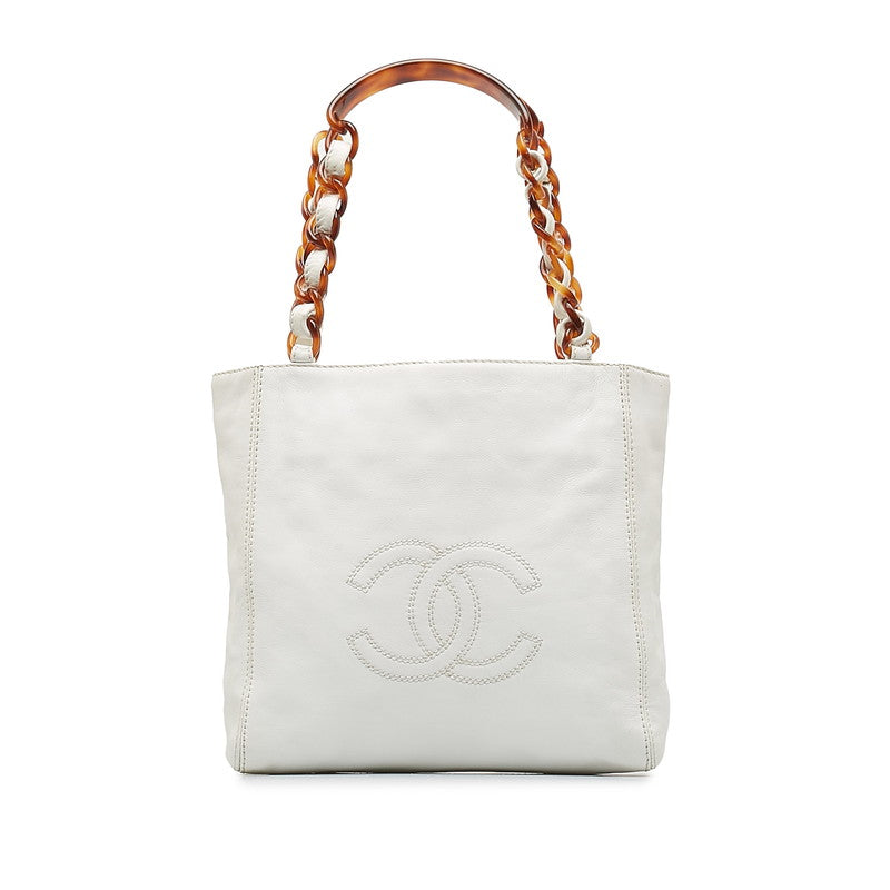シャネル ココマーク ハンドバッグ トートバッグ ホワイト レザー レディース CHANEL 【中古】