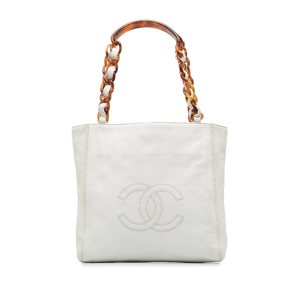 シャネル ココマーク ハンドバッグ トートバッグ ホワイト レザー レディース CHANEL 【中古】