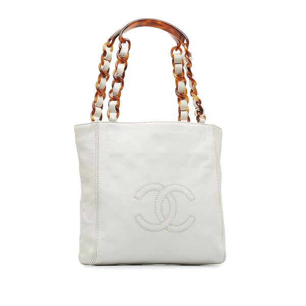 シャネル ココマーク ハンドバッグ トートバッグ ホワイト レザー レディース CHANEL 【中古】