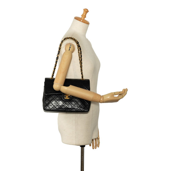 シャネル マトラッセ25 ココマーク ダブルフラップ チェーン ショルダーバッグ ブラック ラムスキン レディース CHANEL 【中古】