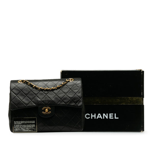 シャネル マトラッセ25 ココマーク ダブルフラップ チェーン ショルダーバッグ ブラック ラムスキン レディース CHANEL 【中古】