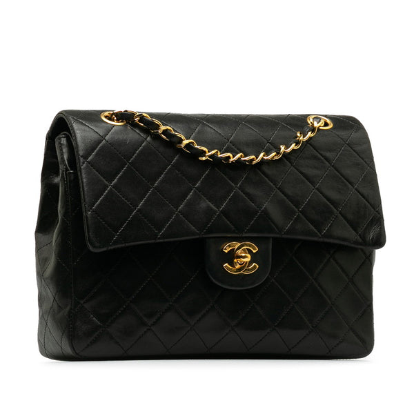 シャネル マトラッセ25 ココマーク ダブルフラップ チェーン ショルダーバッグ ブラック ラムスキン レディース CHANEL 【中古】