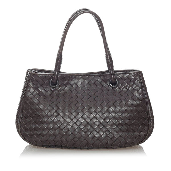ボッテガヴェネタ イントレチャート ダークブラウン レザー ハンドバッグ レディース BOTTEGAVENETA 【中古】