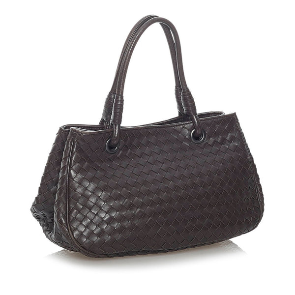 ボッテガヴェネタ イントレチャート ダークブラウン レザー ハンドバッグ レディース BOTTEGAVENETA 【中古】