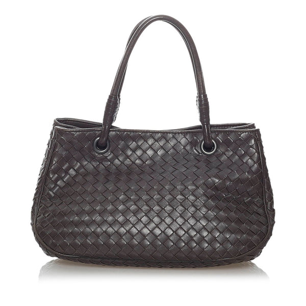 ボッテガヴェネタ イントレチャート ダークブラウン レザー ハンドバッグ レディース BOTTEGAVENETA 【中古】