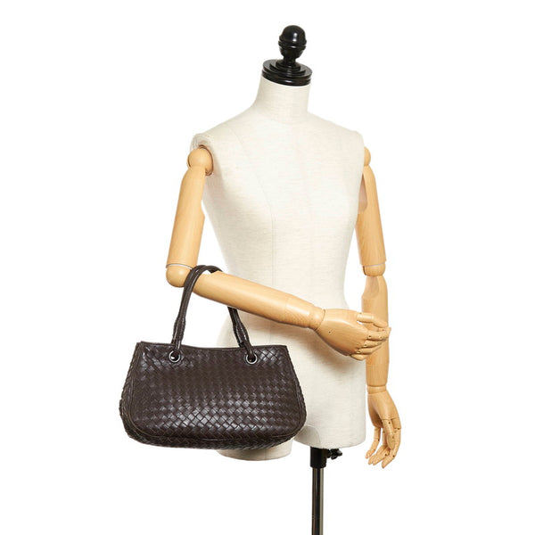 ボッテガヴェネタ イントレチャート ダークブラウン レザー ハンドバッグ レディース BOTTEGAVENETA 【中古】