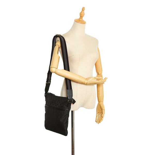 グッチ GGナイロン 斜め掛け ショルダーバッグ 449184 ブラック ナイロン レザー レディース GUCCI 【中古】